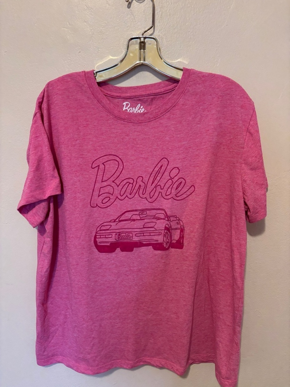Barbie Pink Short-Sleeve Tee with Script Logo & Car Outline